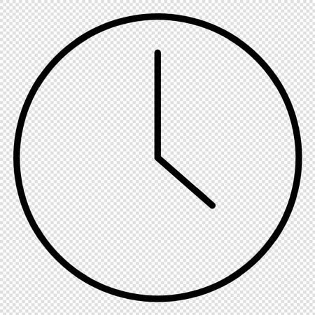 Clock Icon - Black Illustration Isolated on Transparent Background - Vectorのイラスト素材