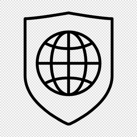 Shield with globe icon isolated on transparent background. Security, safety, protection concept. Vector illustrationのイラスト素材