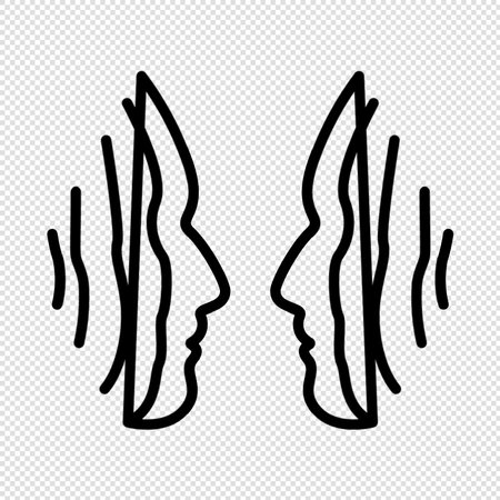 Human face silhouette. Vector illustration isolated on transparent background. Monochrome line art.のイラスト素材