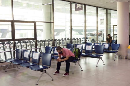 Bangkok, Thailand April  15, 2020 : Bangkok, Thailand April  15, 2020 : social distancing seats in bangkok airport, Don mueang during covid19 periodのeditorial素材