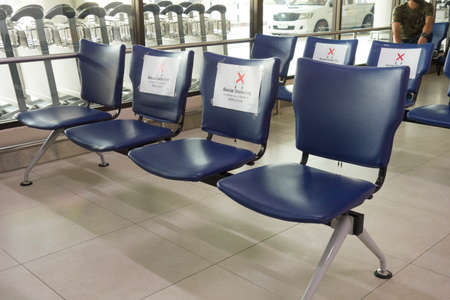 Bangkok, Thailand April  15, 2020 : social distancing seats in bangkok airport, Don mueang during covid19 periodのeditorial素材
