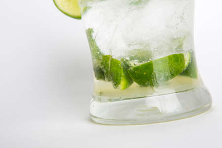 a bottom of mojito cocktail lime juice with soda and water served in a glassの写真素材