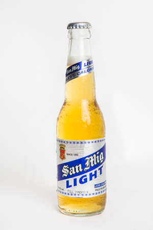 Bangkok,Thailand April 24, 2014 : a bottle of san mig light, hugely popular among younger Filipinoのeditorial素材