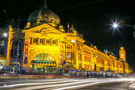 flinders Street railway station Melbourne  Australia night photographyの写真素材