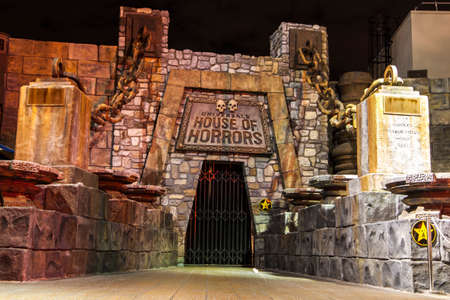 CA,USA Jan 3,2013 night photo of a front of house of horrors in universal studio hollywood  Los Angeles, Califoniaのeditorial素材