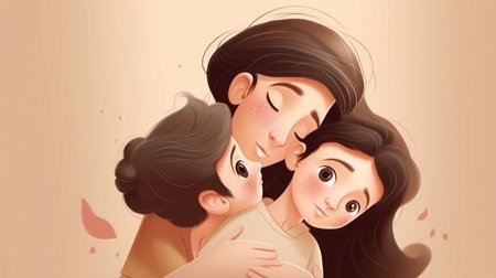 Illustration of a happy young couple in love with closed eyes. generative aiの素材