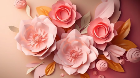 3d rendering of pink and orange paper flowers in pastel colors generative aiの素材