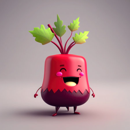 Beetroot vegetable character with happy face, 3d render illustration, generative aiの素材