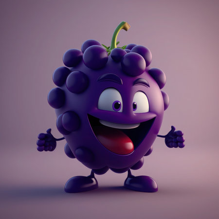 Funny purple grape fruit character with thumbs up gesture, 3d render, generative aiの素材