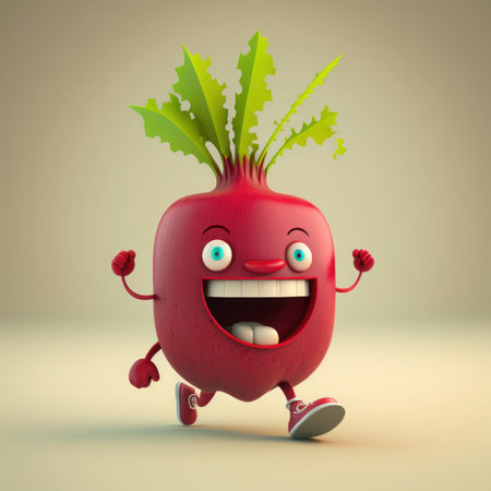 Cartoon beet character with arms and legs, 3d render illustration, generative aiの素材