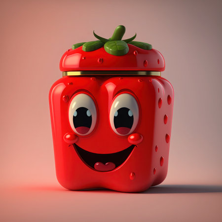 Strawberry character with smiley face - 3D Rendering, generative aiの素材