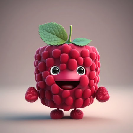 Funny raspberry character with arms and legs, 3d render illustration, generative aiの素材