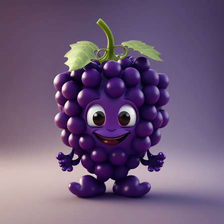 Funny purple grape character with smiling face - 3D Rendering, generative aiの素材