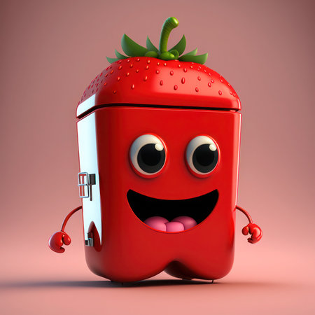 Cartoon refrigerator with a smiley face - 3D Illustration, generative aiの素材