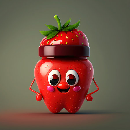 Strawberry character with eyes and mouth. 3d illustration, generative aiの素材