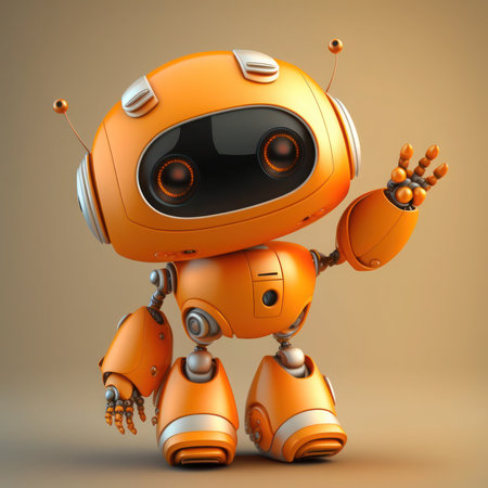 Cute orange robot on brown background. 3d render. Technology concept, generative aiの素材