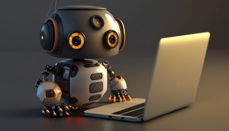 Robot with a laptop. 3D illustration. 3D CG. High resolution, generative aiの素材