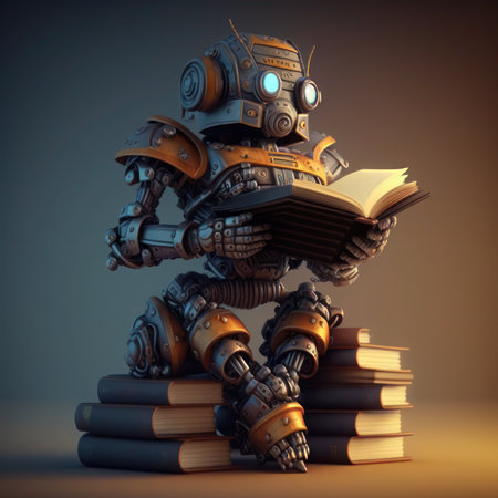 3D render of a robot reading a book on a dark background, generative aiの素材