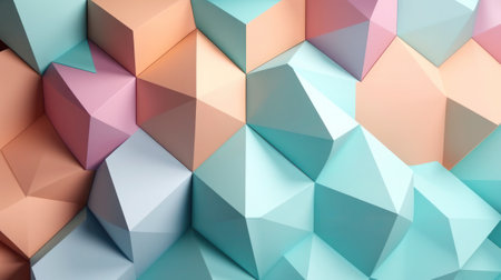 3d rendering of abstract geometric shapes in pastel colors. Colorful polygonal background, generative aiの素材