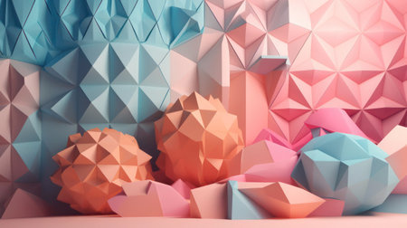 3d rendering of abstract geometric shapes in pastel colors. Modern background design, generative aiの素材