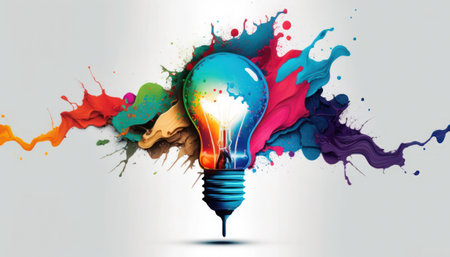 Light bulb with lgbtq colorful paint splashes as idea and creativity concept. 3D Rendering, generative aiの素材