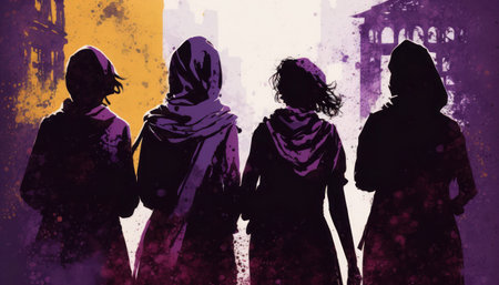 Silhouette of a group of young people in the city, generative aiの素材