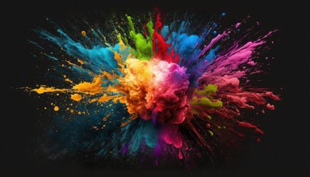 Explosion of colored powder on a black background. Abstract colored background, generative aiの素材
