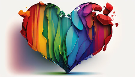 Heart made of colorful paint splashes on white background. Vector illustration, generative aiの素材