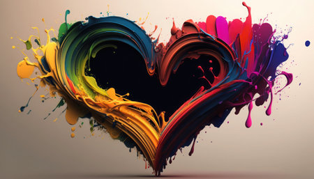 Colorful paint splashes in shape of heart. 3d rendering, generative aiの素材