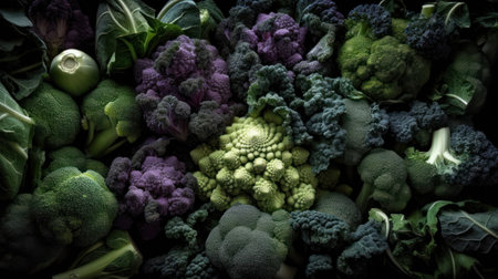 Fractal of broccoli and other vegetables for use as a background, generative aiの素材