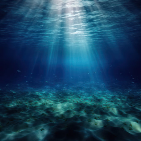 Underwater scene with sunrays breaking through the water surface, 3d render, generative aiの素材