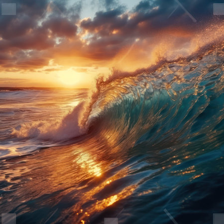 Surf wave in the ocean at sunset. 3D rendering, generative aiの素材