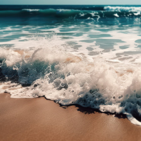 Tropical beach with waves and sand - vintage effect style pictures, generative aiの素材