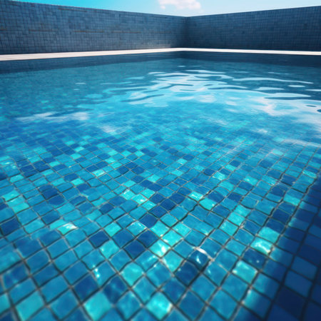 Swimming pool with blue tiles and reflection, 3d render, generative aiの素材
