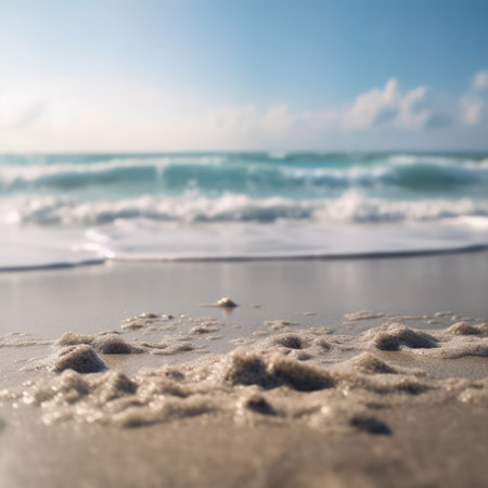 Beautiful seascape with soft wave on the sandy beach, generative aiの素材