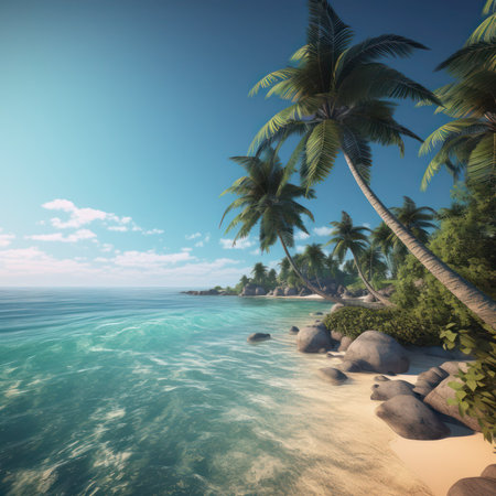 Tropical beach at Seychelles. 3d render, generative aiの素材