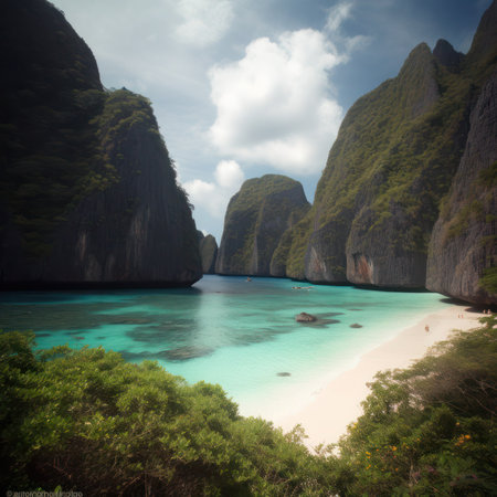 Tropical beach in Phi Phi island, Thailand. Panorama, generative aiの素材