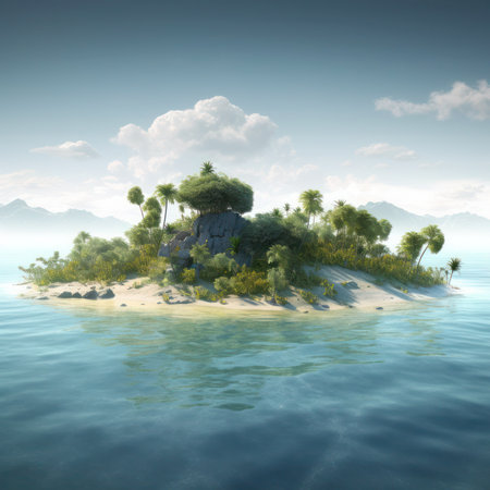 beautiful island in the sea. 3d render of the island, generative aiの素材