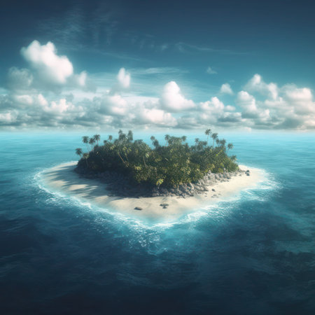 Tropical island with palm trees in the ocean. 3d render, generative aiの素材