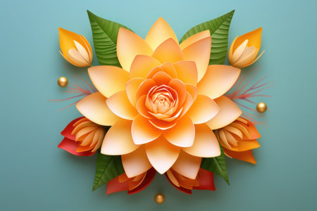 Flower in paper art style on blue background. Vector illustration, generative aiの素材
