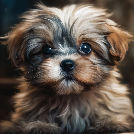 Portrait of a cute yorkshire terrier with blue eyes, generative aiの素材