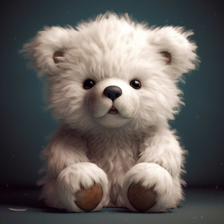 White teddy bear sitting on dark background. Retro style toned, generative aiの素材