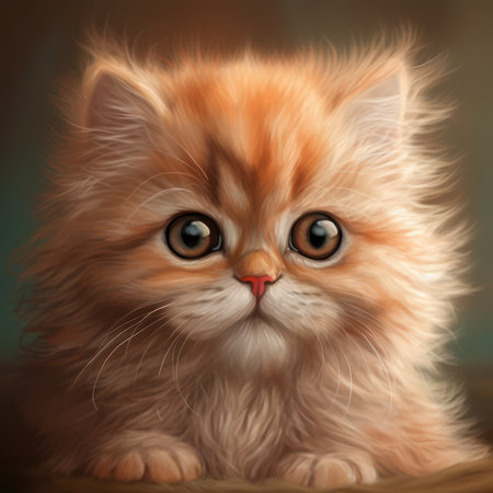Cute ginger kitten with big eyes. Digital painting on canvas, generative aiの素材
