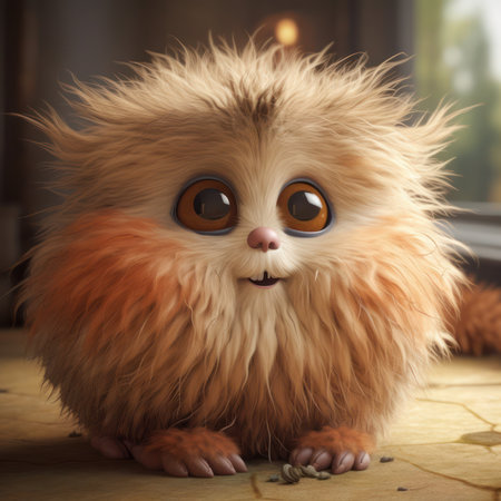 Cute fluffy cat with big eyes sitting on the floor in the room, generative aiの素材