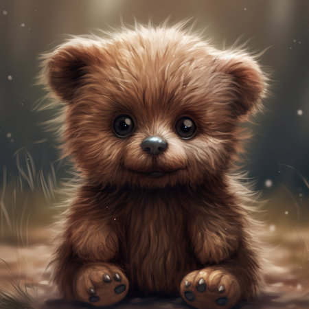 Cute little puppy sitting in the forest. Digital painting of a dog, generative aiの素材