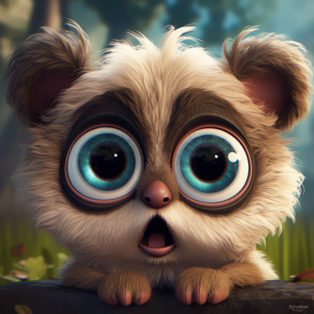 Funny dog with big eyes. Cartoon animal. Funny animal, generative aiの素材