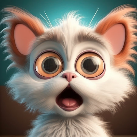 Cute cat with big eyes and funny expression - 3D illustration, generative aiの素材