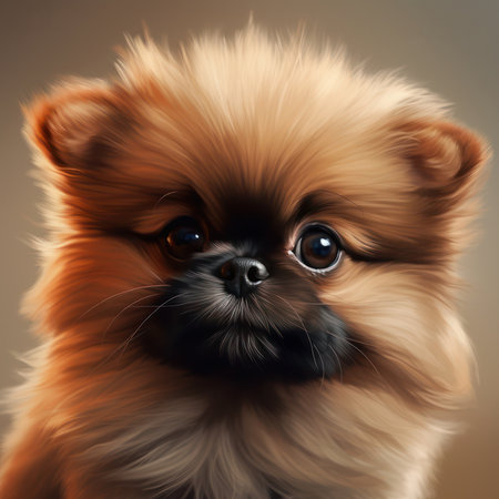 Pomeranian puppy. Close-up portrait of a cute dog, generative aiの素材