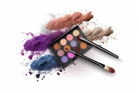 make up palette with brush in white backgroundの素材