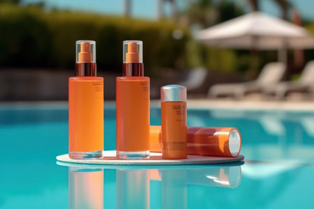 Face creams on swimming poolの素材